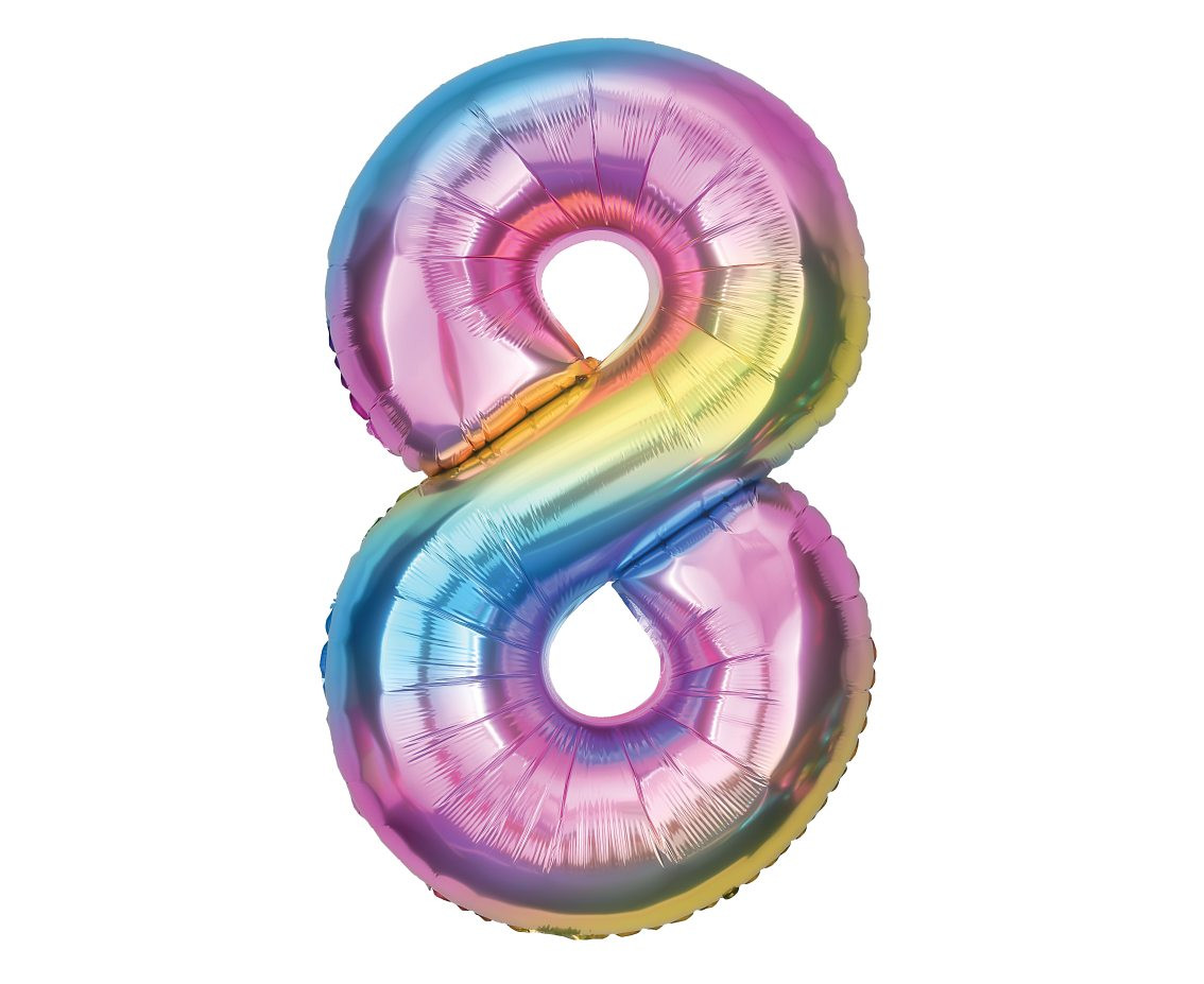 Foil balloon number 8, rainbow, 85 cm